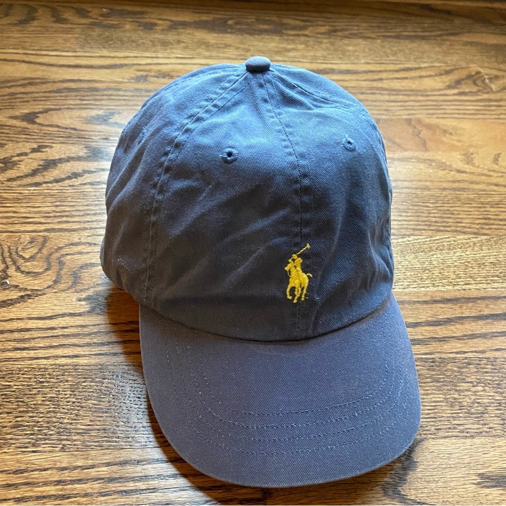 VINTAGE Polo Ralph Lauren Hat Blue Leather Strap Back Dad Cap Pony Mens 90s y2k